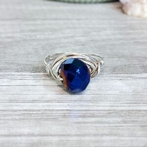 Silver Ring with Deep Blue Accent Size 8